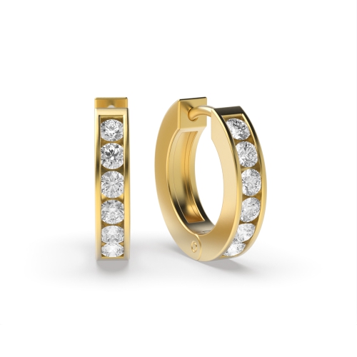 Channel Setting Round Yellow Gold Small huggies Hoop Diamond Earrings