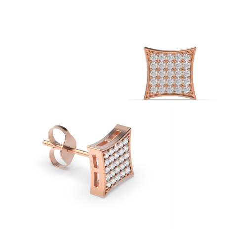 Pave Setting Round Rose Gold Large square Diamond Earrings
