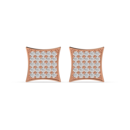 Pave Setting Round Rose Gold Large square Diamond Earrings