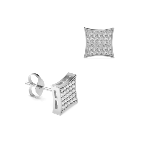 Pave Setting Round Large square Lab Grown Diamond Earrings