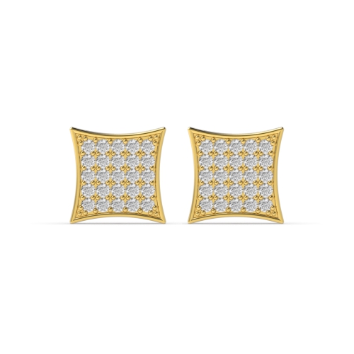 Pave Setting Round Yellow Gold Large square Diamond Earrings