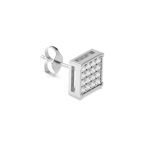 Pave Setting Round Box shaped Single Diamond Earring