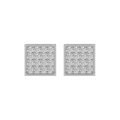 Pave Setting Round Square Naturally Mined Diamond Cluster Earrings