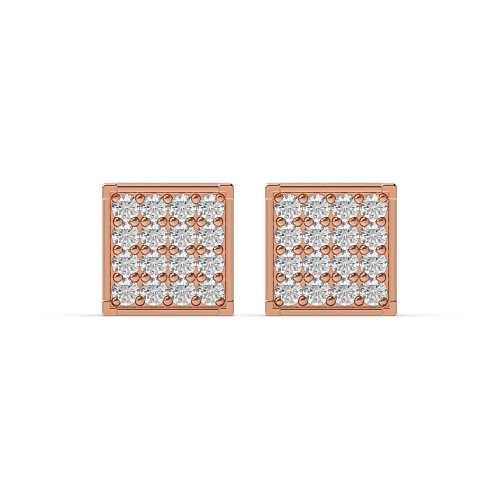 Pave Setting Round Rose Gold Box shaped Diamond Earrings