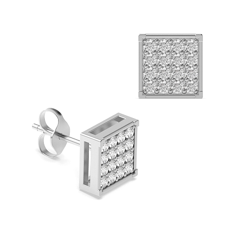 Pave Setting Round Box shaped Diamond Earrings