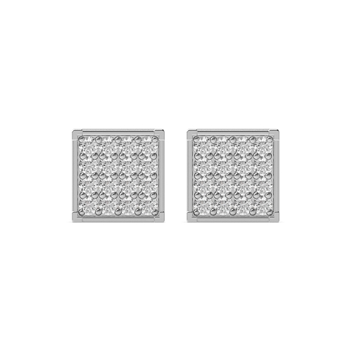 Pave Setting Round Box shaped Diamond Earrings