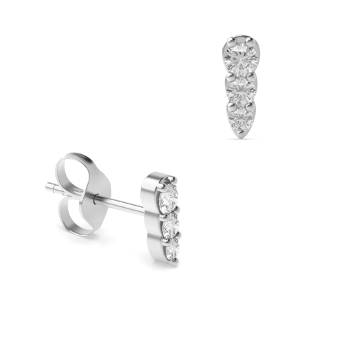 4 Prong Round Silver Three stone graduating Diamond Earrings