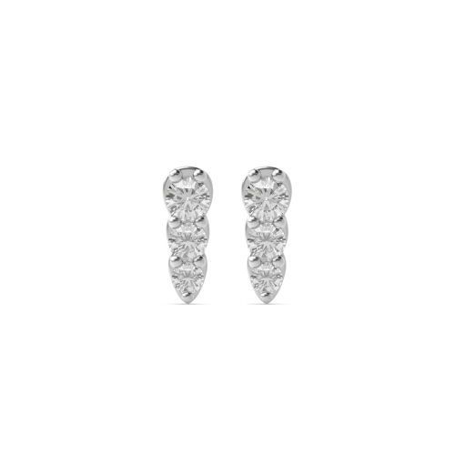 4 Prong Round Silver Three stone graduating Diamond Earrings