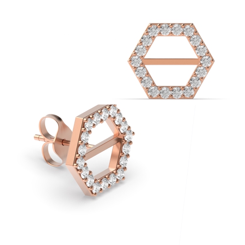 Pave Setting Round Rose Gold Honeycomb Diamond Earrings