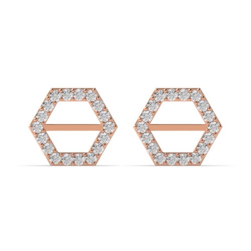Pave Setting Round Rose Gold Honeycomb Diamond Earrings