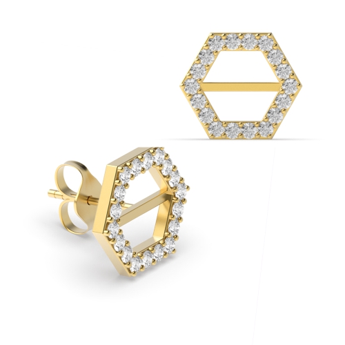 Pave Setting Round Yellow Gold Honeycomb Diamond Earrings