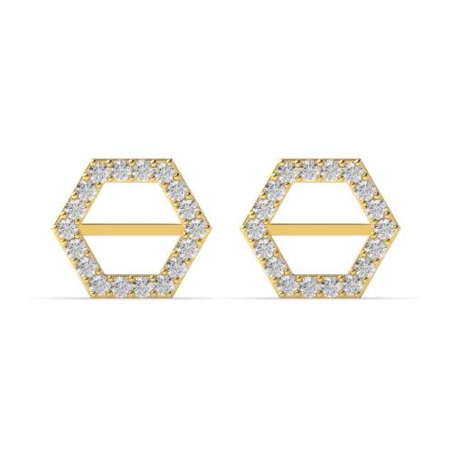 Pave Setting Round Yellow Gold Honeycomb Diamond Earrings