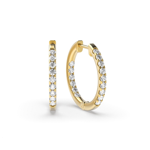 4 Prong Round Yellow Gold Delicate small Hoop Diamond Earrings