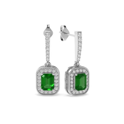 Emerald Cut Diamond Grouped with Diamond Long Drop Earrings (19.60mm X 7.0mm)