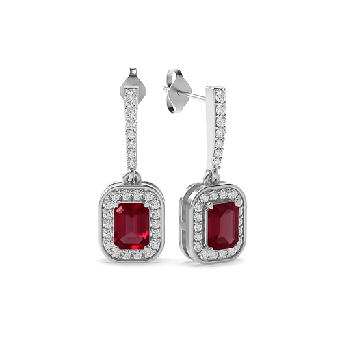 4 Prong Halo Ruby Diamond Earrings