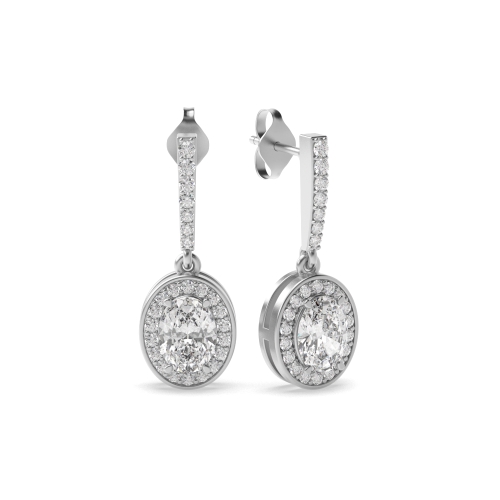 Prong Setting Oval Cut Exclusive Lab Grown Diamond Halo Drop Earrings (20.0mm X 7.60mm)