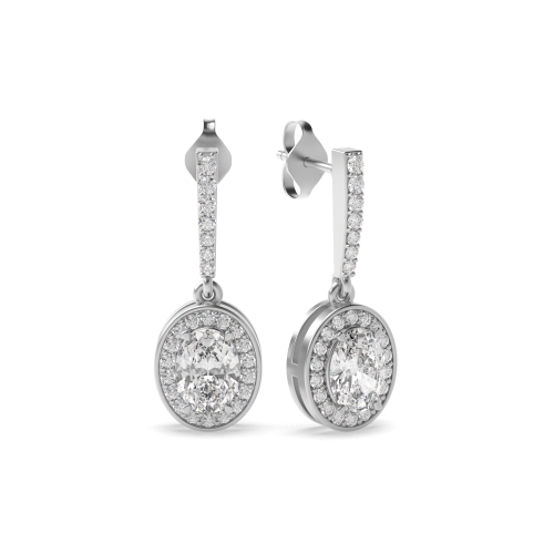 4 Prong Oval White Gold Halo Earrings