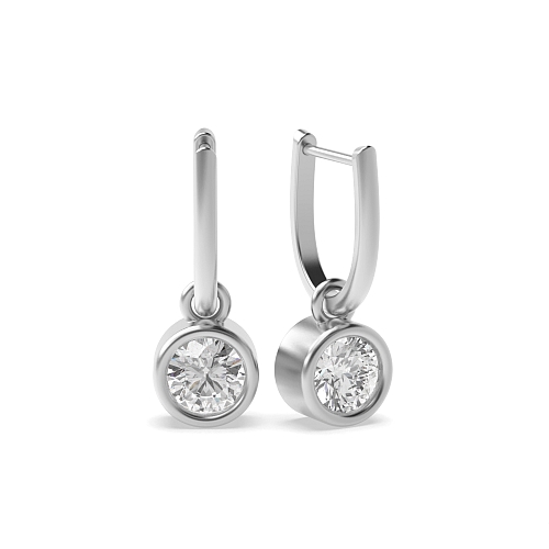 Bezel Setting Round Hoop Drop Diamond Earrings