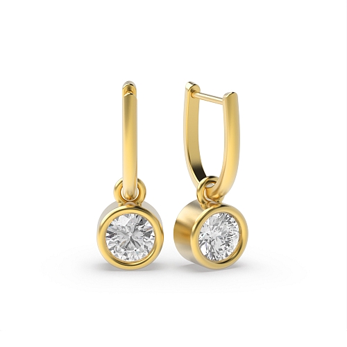 Bezel Setting Round Yellow Gold Hoop Diamond Earrings