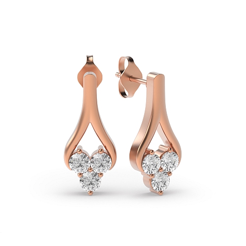 3 Prong Round Rose Gold Classic Drop Diamond Earrings
