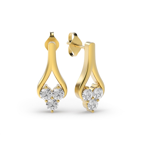 3 Prong Round Yellow Gold Classic Drop Diamond Earrings