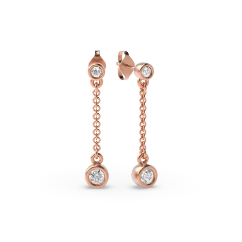 Bezel Setting Round Rose Gold Chain Diamond Earrings