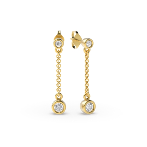 Bezel Setting Round Yellow Gold Chain Diamond Earrings