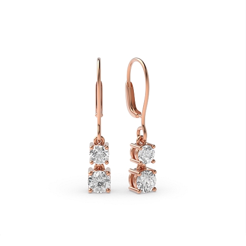 4 Prong Round Rose Gold 2 stone hoop Diamond Earrings