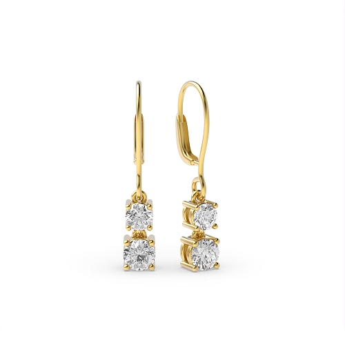 4 Prong Round Yellow Gold 2 stone hoop Diamond Earrings