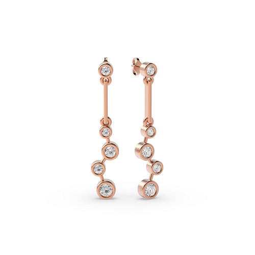 Bezel Setting Round Rose Gold Graduating Drop Diamond Earrings