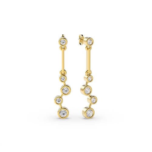 Bezel Setting Round Yellow Gold Graduating Drop Diamond Earrings