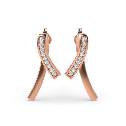 Pave Setting Round Rose Gold Twisted Drop Diamond Earrings