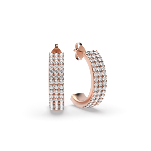 Pave Setting Round Rose Gold 3 row open Diamond Earrings