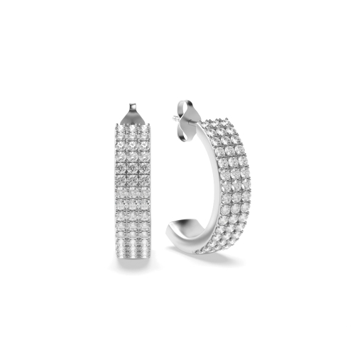 Pave Setting Round 3 row open Hoop Diamond Earrings