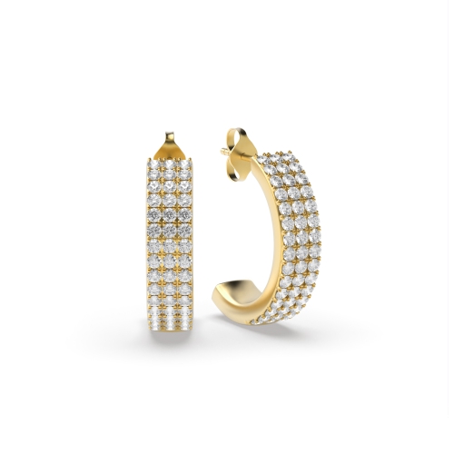 Pave Setting Round Yellow Gold 3 row open Diamond Earrings