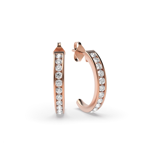 Channel Setting Round Rose Gold Classic open Hoop Diamond Earrings
