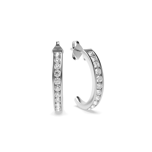 Channel Setting Round Classic open Hoop Diamond Earrings