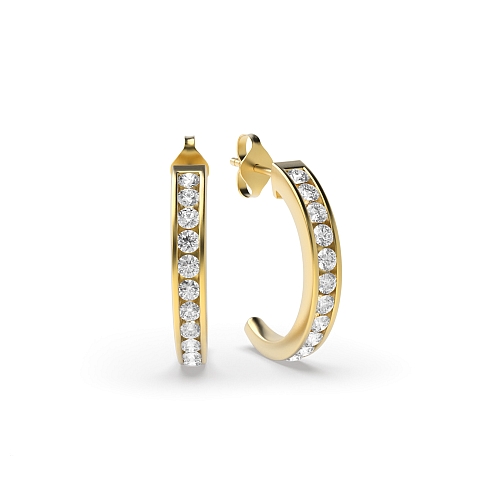 Channel Setting Round Yellow Gold Classic open Hoop Diamond Earrings