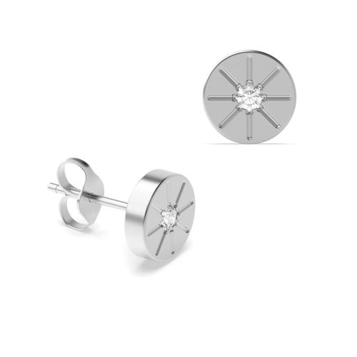Solid Circle With Lines Lab Grown Diamond Stud Earrings for Men in Yellow / White Gold & Platinum (5.00mm)