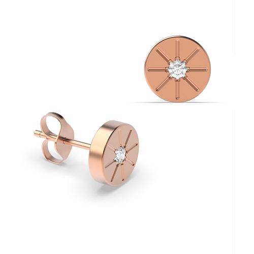 Flush Setting Round Rose Gold Stud Earrings