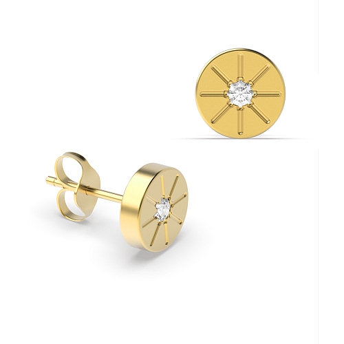 Flush Setting Round Yellow Gold Solid illusion Diamond Earrings