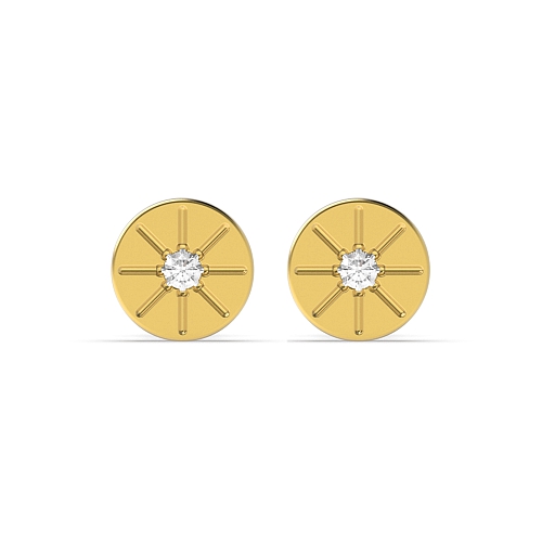 Flush Setting Round Yellow Gold Solid illusion Diamond Earrings