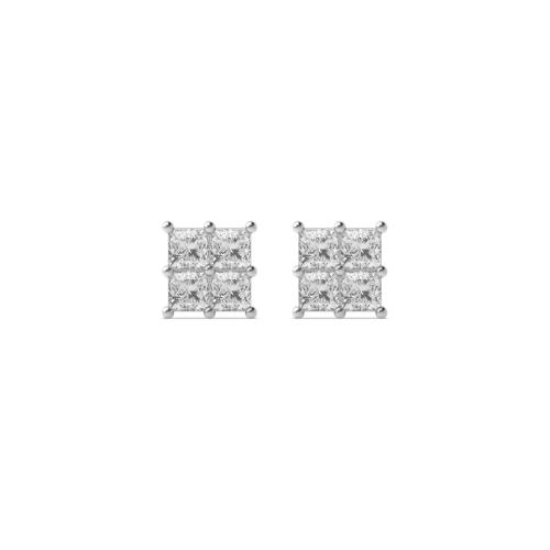 4 Prong Princess Platinum Cluster Earrings