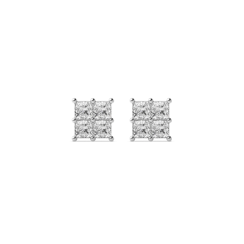 4 Prong Princess Square invisible set Cluster Earrings