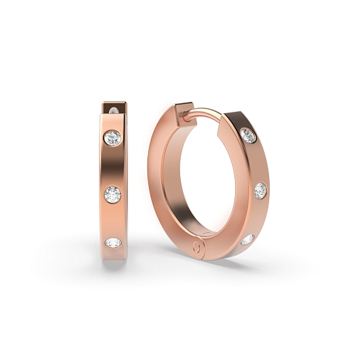 Flush Setting Round Rose Gold Petit Diamond Earrings