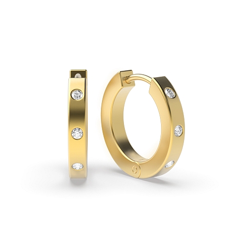 Flush Setting Round Yellow Gold Petit Hoop Diamond Earrings