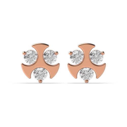 4 Prong Round Rose Gold Stylish 3 stone Diamond Earrings