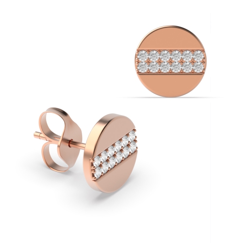 Pave Setting Round Rose Gold 2 line of cluster round disc Diamond Earrings