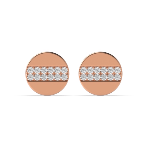 Pave Setting Round Rose Gold 2 line of cluster round disc Diamond Earrings