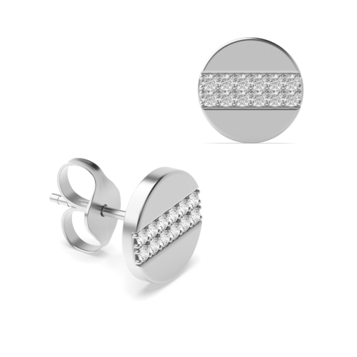 Pave Setting Round 2 line of cluster round disc Diamond Earrings